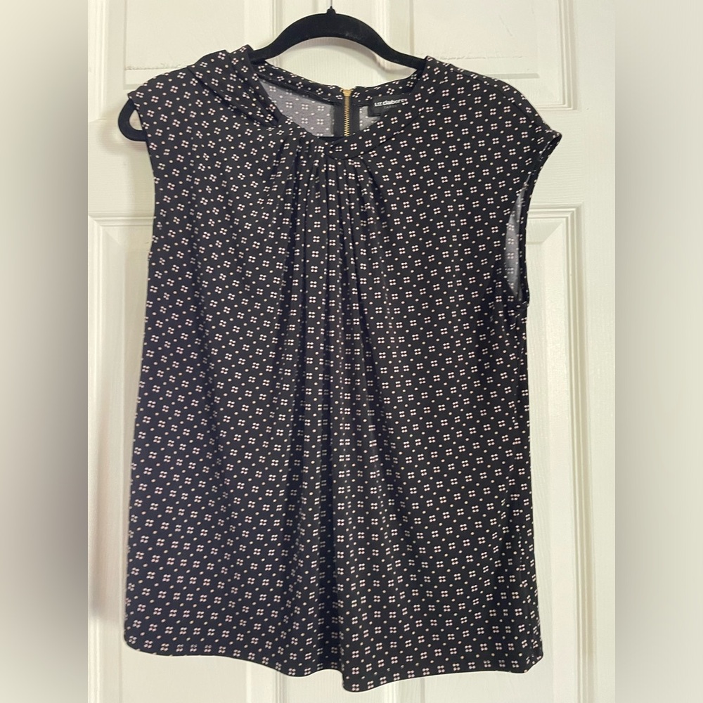Liz Claiborne Black Cap-Sleeve Printed Blouse